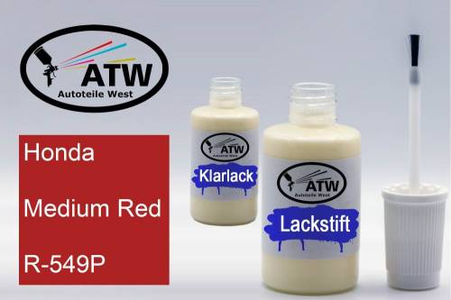 Honda, Medium Red, R-549P: 20ml Lackstift + 20ml Klarlack - Set, von ATW Autoteile West.